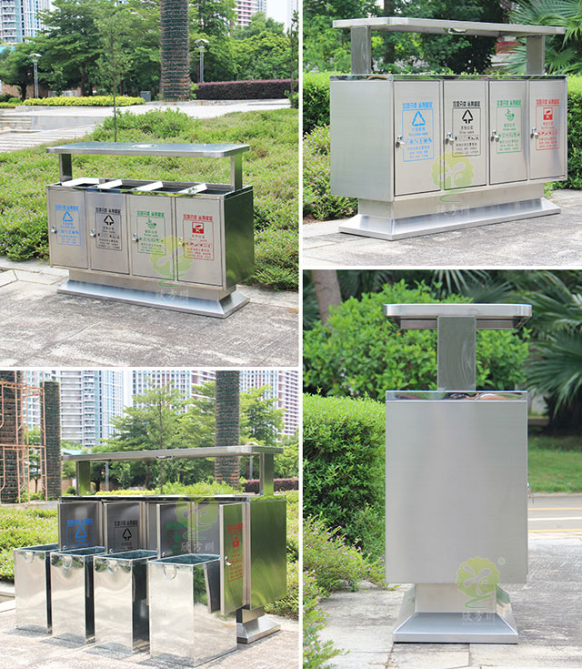 不銹鋼四分類垃圾桶-不銹鋼四聯分類垃圾桶