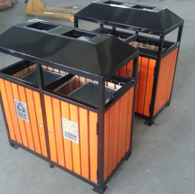 戶(hù)外環(huán)保鋼木分類(lèi)垃圾桶工廠(chǎng)生產(chǎn)圖